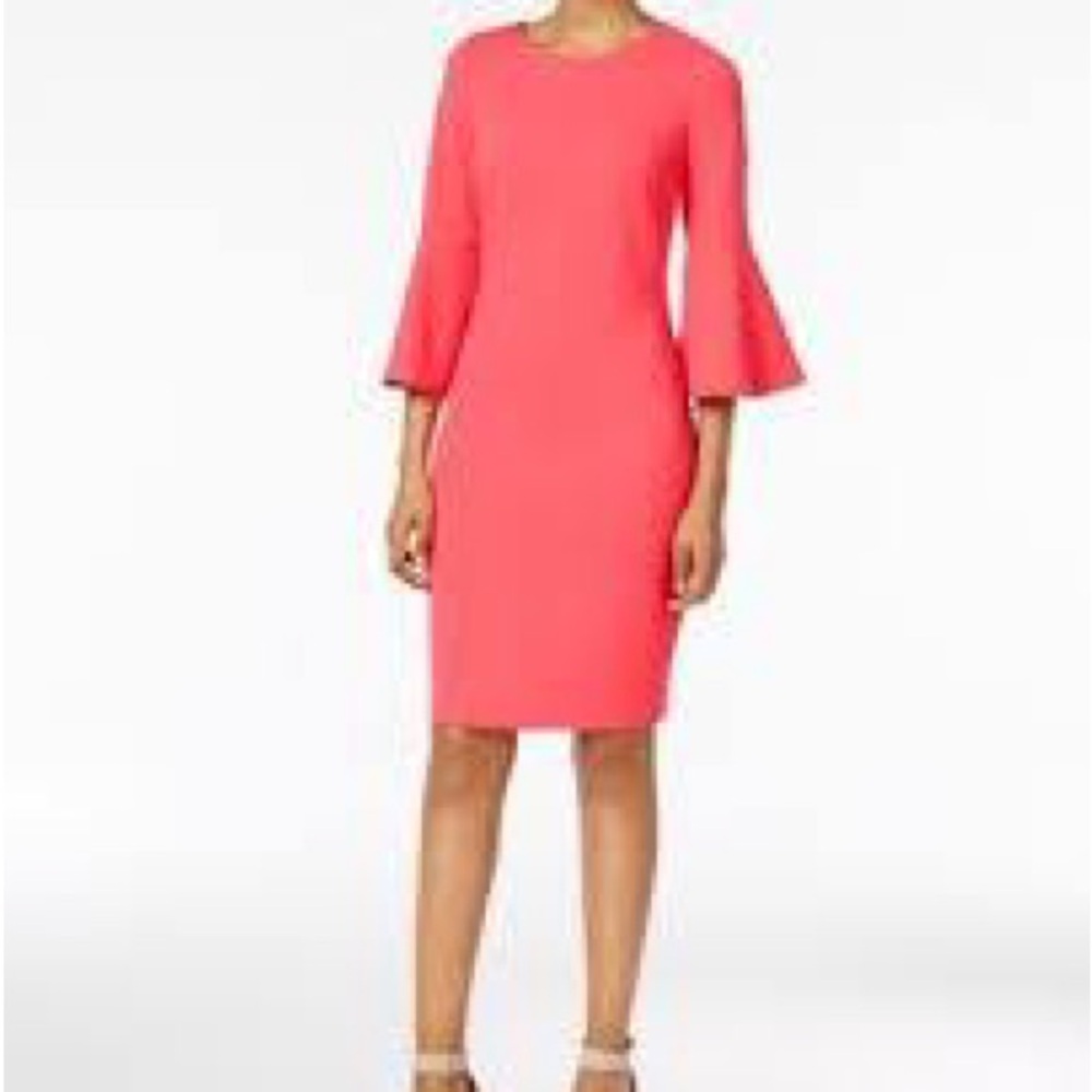 Calvin Klein Coral Bell-Sleeve Sheath Dress - Women's